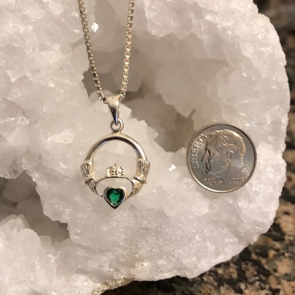 Jewelry - STERLING SILVER CLADDAGH PENDANT W/GREEN CRYSTAL
